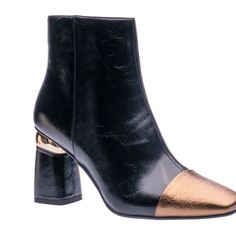 Very Stylish And Modern Women Boots. It Is Warm And Suitable To Wear In The Fall, Winter, And Spring. It Has A Minimalist Look, And It Is Made From Leather. The Heels Are 3 Inch Tall Available In Various Sizes Winter Boots Women, Ankle Boots, Black Boots, Black Ankle Boots, Black Booties, Black Boots For Women, Fall Boots, Womens Fashion Boots Chic Leather Heeled Boots With Metal Feet, Chic Ankle-high Boots With Contrasting Heel, Gold Leather Ankle Heeled Boots, Gold Ankle Leather Heeled Boots, Chic Gold Leather Boots, Chic Ankle-high Boots With Rubber Heel Cap, Chic Leather Boots With Metal Feet, Trendy Gold Leather Boots, Trendy Formal Leather Booties