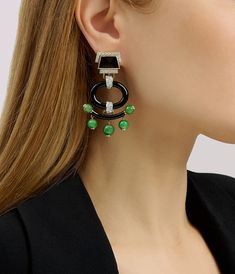 Jade beads, black onyx, brilliant-cut diamonds, black enamel, 18K gold, and platinum Jade Jewellery, David Webb, Jewelry Pendants, Textile Jewelry, Jade Jewelry, Jade Beads, Earrings Collection, Black Enamel, Brilliant Cut Diamond