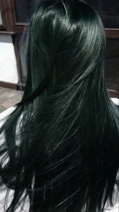 Dark Dark Green Hair, Hunter Green Hair Color, Black Hair With Green Undertones, Green Tinted Hair, Midnight Green Hair, Black Hair Underneath, Dark Brown Hair And Green Eyes, Dark Green Black Hair