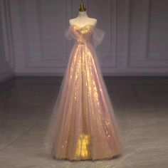 Bride Mesh Slim Fit Formal Party Mermaid Off Shoulder Evening Dress Female Unquie Prom Dresses, Whimsical Prom Dress Fairytale, Pink Princess Dress Fairytale, Pink Fantasy Dress, Pink And Gold Dress, Gaun Abad Pertengahan, Off Shoulder Evening Dress, Prom Dress Inspiration, Pretty Prom Dresses