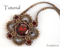 the necklace is made with beads and red stones