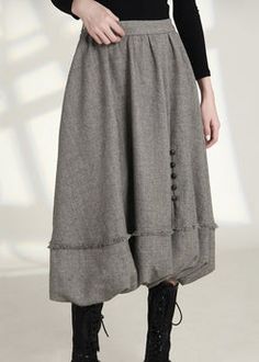 French Grey Zippered Pockets High Waist Cotton Skirts Spring AS1006 - – Adorhershop Knee-length Gray Bottoms For Fall, Gray Knee-length Bottoms For Fall, Gray Long Skirt For Winter, Gray Maxi Skirt For Winter, Baggy Fall Skirt, Baggy Skirt For Fall, Gray Skirt For Winter, Gray Winter Skirt, Baggy Pleated Skirt For Fall