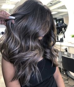 Smokey Ash Brown Hair, Ashy Dark Brown Hair Balayage, Baby Lights On Dark Hair, Ashy Babylights On Dark Hair, Ash Brown Hair Color Ideas, Dark Hair Color Ideas, Ashy Hair, Ash Brown Hair Color, Ash Blonde Hair Colour