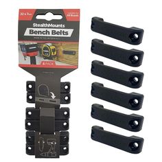 6 piece bench belt set in black plastic package with screwdriver and locking mechanism