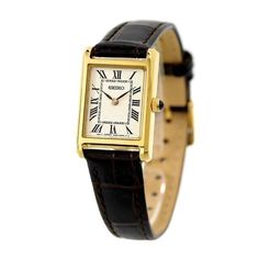 Seiko Selection Light Gold Women's Watch - SSEH002 Description About This Items Seiko's pursuit of basic watch functions and design. This selection is for those who value the total balance of function, quality, and design. A vintage-style battery-operated quartz watch has been developed in collaboration with the popular select store "Nano Universe. The coloring of the watch, symbolized by the colored glass crown and accents typical of "nano universe," makes it easy to match the watch with any fashion item. The dial, with its bold and clear Roman numerals, has a nostalgic feel, and is decorated with a glittering "momizuke" technique. Leaf hands give a soft impression. Appearance Driving system Quartz (4N30/ Made in Japan) Material: Case Stainless steel Material: Belt Bovine leather (calf) W Product Wishlist, Glass Crown, Women's Watch, Stainless Steel Material, Roman Numerals, Steel Material, Battery Operated, Quartz Watch, Colored Glass