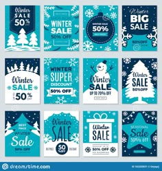 winter sale banners with snowflakes and trees