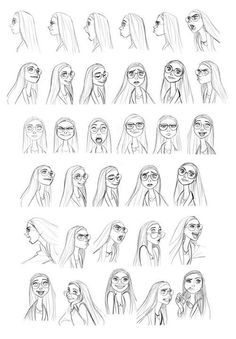 an animation character's face and head sketches for the animated film, frozen water