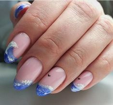 Sea French Nails, Nail Art Waves, Wave Manicure, Sea Nails Designs, Whale Nail Art, Waves Nail Art, Wave Nail Art, Wave Nail Design, Sea Nail Art