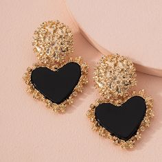 Material: Zinc Alloy Color: Black/Red Size：2.2*1.4in Black Heart Earrings, Fancy Earrings, Heart Drop Earrings, Metal Heart, Fancy Jewellery, Fancy Jewelry, Girly Jewelry, Fashion Jewelry Earrings, Stylish Jewelry