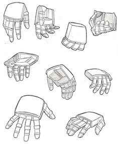 several different types of gloves drawn in black and white