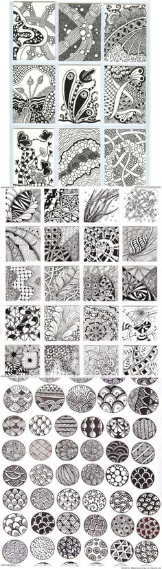 an assortment of different designs and shapes in black ink on white paper, with text below