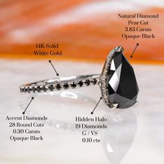 an image of a black diamond ring with its price label and description on the side