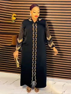 LD1133 Elegant Black Printed Kaftan, Festive Black Maxi-length Kaftan, Black Bohemian Embroidered Abaya, Luxury Black Long-sleeved Kaftan, Long Black Maxi Dress, Black Printed V-neck Kaftan, Moroccan Kaftan, Dress Muslim, African Maxi Dresses