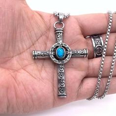 Mens Womens Silver Turquoise Celtic Cross Pendant Necklace Religious Jewelry 24" | eBay Goddess Of Fortune, Turquoise Pendant Necklace, Daily Jewelry, Jewelry For Men, Celtic Cross, Celtic Jewelry, Men's Necklace, Cross Pendant Necklace, Religious Jewelry