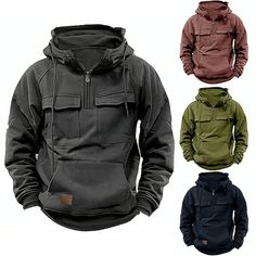 Season:Spring   Fall; Fabric:Polyester; Sleeve Length:Long Sleeve; Look After Me:Washable,Wet and Dry Cleaning; Gender:Men's; Style:Casual,Streetwear,Cool; Elasticity:Micro-elastic; Occasion:Tactical,Daily,Holiday,Sports  Outdoor; Fit Type:Regular Fit; Pattern:Plain; Neckline:Hooded; Sports Clothing Sub Category:Hoodie,Quarter Zip Hoodie,Tactical Hoodie,Tactical; Front page:FF; Listing Date:09/08/2023; Bust:; Length:; Shoulder Width:; Sleeve: Cowboy Sweatshirts, Cowboy Hoodie, Tactical Hoodie, Hoodies Y2k, Aztec Hoodie, Tailored Fashion, Graphic Pullover, Men Tie, Baggy Streetwear