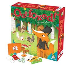 the board game outfoxed has an image of a fox and other animals on it