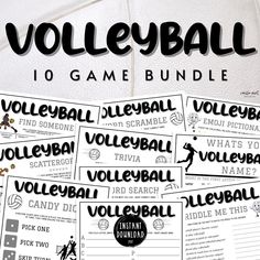 the volleyball game bundle is shown in black and white