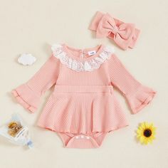 Includes: Dress & HeadbandMaterial: Cotton BlendGender: GirlsPattern: SolidSleeve Length: LongSummary: Baby Toddler Long Sleeve Solid Ribbed Lace Romper Dress with Matching Headband 2 Piece Set Ribbed Romper, Matching Headband, Lace Romper, Romper Dress, 2 Piece Set, 2 Piece, Baby Toddler, Rompers, Purple