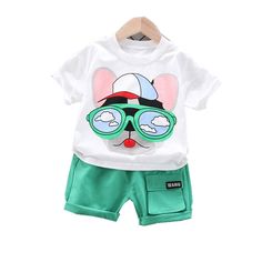 Description 2 Pcs Clothing Fashion Dog Design T-Shirt + Shorts Material: Cotton Season: Spring & Summer Gender: Unisex Collar type: O-neck Age Range: 6 months - 4 years Package includes: 1xT-Shirt + 1xShorts Size Chart INCH Size Length Size Shoulder Pant Length Height Range Waist Hip Bust 9M 14.1 S/80 9.8 10.6 25.9-31.5 14.9 19.6 21.2 12M 14.1 S/80 9.8 10.6 25.9-31.5 14.9 19.6 21.2 2T 14.9 M/90 10.2 11.4 31.5-33.4 14.9 20.4 22.4 3T 15.7 L/100 10.6 12.2 33.4-37.4 15.7 21.6 23.6 4T 16.5 XL/110 11. Playful Cotton Cartoon Print Sets, Playful Cotton Sets With Cartoon Print, Cotton Sets With Cartoon Print For Playtime, Green Cotton Sets With Cartoon Print, Cartoon Print Cotton Short Sets, Cotton Cartoon Print Short Sets, Green Cartoon Print Summer Sets, Playful Short Cotton Tops, Summer Sets With Cartoon Print And Shorts