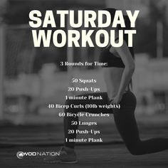 a woman is running with the words saturday workout on her chest and back, in front of