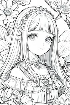 Color Drawing Art, Adult Coloring Designs, Unicorn Coloring Pages, Princess Coloring, 캐릭터 드로잉