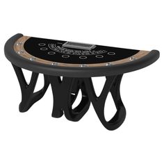 a black and gold poker table with three legs, one on each side and the other on