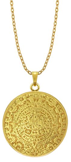 24K Gold Plated Aztec Solar Calendar or Piedra del Sol pendant. The original is exhibited at the National Museum of Anthropology, Mexico City. It comes with a leather cord. Solar Calendar, Aztec Calendar, Ancient World, Historical Period, Inspired Necklace, Necklace Design, National Museum, Anthropology, Mexico City