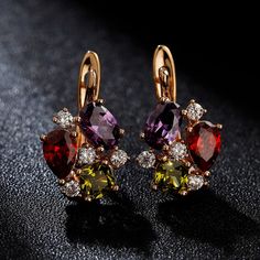 Hanreshe Crystal Stud Earrings – Gofaer Finds store! Elegant Multicolor Hoop Earrings For Party, Multicolor Party Earrings, Red Single Hoop Earring For Party, Multicolor Single Earring For Party, Como Fazer Short, Hiphop Jewelry, Real Diamond Earrings, Crystal Earrings Wedding, Fancy Jewellery