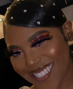 Baddie Glitter Makeup, Glittery Makeup Looks Black Women, Birthday Glam Makeup Black Women Pink, Birthday Makeup For Black Women Glitter, Black Makeup Looks Black Women Glitter, Slicked Back Bun, Slicked Back Hairstyles, Greasy Hair