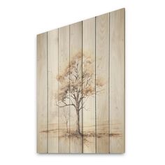 a wooden wall with a tree painted on it