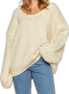 Comfy Cozy Fit Chunky Knit Sweater, Comfy Chunky Knit Sweater With Cozy Fit, Everyday Chunky Knit Sweater, Comfy Chunky Knit Sweater, Trendy Slouchy Chunky Knit Sweater, Casual Slouchy Chunky Knit Sweater, Cozy Slouchy Sweater For Everyday, V Neck Design, Cream Knit Sweater