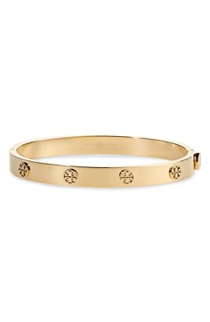 Logo medallions lend a stunning signature element to this gleaming goldtone bangle. Style Name:Tory Burch Miller Hinge Bracelet. Style Number: 6143216. Tory Burch Watch, Tory Burch Bracelet, 16 Candles, Hinge Bracelet, Preppy Jewelry, Us Fashion, The Sweetest Thing, Gold Girl, Sweetest Thing