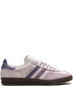 purple suede branded heel counter signature 3-Stripes logo logo patch at the tongue front lace-up fastening round toe gum-rubber sole These styles are supplied by a premium and authenticated sneaker marketplace. Stocking only the most sought-after footwear, they source and curate some of the most hard to find sneakers from around the world. Adidas Lace Sneakers, Adidas Gazelle Purple, Purple Sambas, Aesthetic 2025, Ash Sneakers, Purple Adidas, Adidas Gazelle Indoor, Adidas Originals Gazelle, Adidas Purple