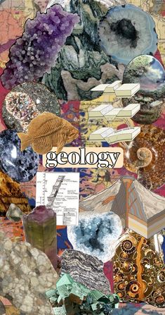 a collage of rocks and plants with the words geology written in it's center