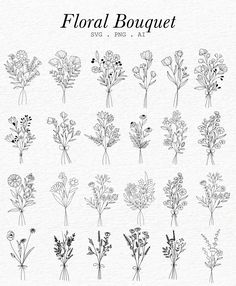 floral bouquets drawn in black and white