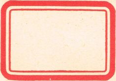 an old red and white stamp with a square on the bottom, in front of a plain background