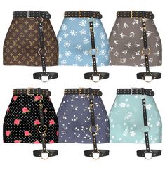 four different styles of skirts with flowers on them and one has a belt around the waist