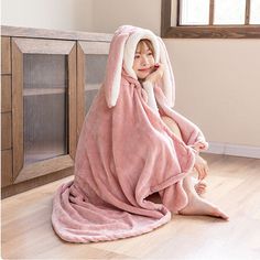 Kawaii Animal Bunny Fleece Cape ME66 Size：1.5M×1M Cute Anime Cosplay, Flannel Hoodie, Chill Room, Oversized Blanket, Hooded Cloak, Hoodie Blanket, Kawaii Animals, Cozy Flannel, Rabbit Ears