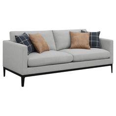 a gray couch with two pillows on it