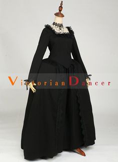 Renaissance Black Rococo Gothic Marie Antoinette Dress     Condition: Brand New   Color: amp;nbsp; Black   Material: This Rococo Marie Antoinette Dress is made of 100% Cotton, soft and comfortable to wear   Sleeve Length: Full Sleeve   Dresses Length:Floor-Length   Neckline: Square Collar   Decoration: Ruffles + Lace   Style: This dress is perfect for civil war,victorian,medieval,regency,renaissance, wedding, cosplay, themed party, photograph, stage performance, etc   Package Includes: One Rococ Regency Style Fitted Halloween Dress, Regency Style Fitted Dress For Halloween, Fitted Regency Style Halloween Dress, Fitted Regency Dress For Halloween, Fitted Black Dresses With Historical Design, Fitted Black Dress With Historical Design, Elegant Medieval Dress For Fall, Elegant Black Fitted Medieval Dress, Elegant Fitted Black Medieval Dress