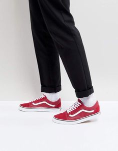 Red Old Skool Vans Outfit, Old School Vans Outfit, Vans Outfit Aesthetic, Red Vans Outfit, Vans Aesthetic, Wine Shoes, Sk8 Hi Vans, Old School Vans