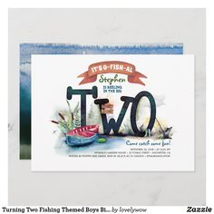 Turning Two Fishing Themed Boys Birthday Invitation 2nd Birthday Party Invitations, Fishing Theme Birthday, Fishing Birthday Invitations, O Fish Ally, 2nd Birthday Party, 2nd Birthday Invitations, Fishing Birthday, Girl 2nd Birthday, Two Fish