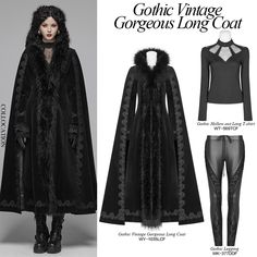 Gothic Vintage Gorgeous Long Coat V-neck Cloak For Women– Punkravestore Gothic Outerwear For Halloween, Gothic Black Outerwear For Halloween, Gothic Black Halloween Outerwear, Black Gothic Outerwear For Halloween, Alternative Black Outerwear For Costume Party, Alternative Style Black Outerwear For Costume Party, Gothic Black Outerwear For Costume Party, Black Halloween Outerwear For Alternative Fashion, Black Outerwear For Alternative Fashion Halloween