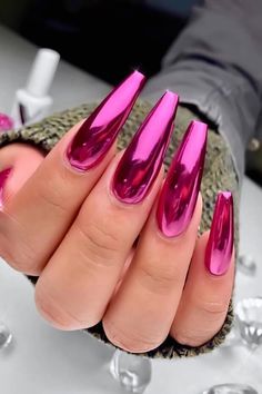 Looking to add some fun and vibrant colors to your nail game? Check out these stunning 32 chrome nail designs! From mesmerizing art to shiny finishes, these trendy styles are sure to make a statement. #nailinspiration #chromenails #nailart Hot Pink Chrome Nails, Hot Pink Chrome, Clean Background, Pink Chrome Nails, Chrome Nails Designs, Christmas Manicure, Hot Pink Nails, Pink Chrome, New Nail Designs