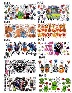 various halloween stickers and decals on a white background with the words happy halloween written below them