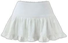 White Ruffle Hem Mini Skort, White Mini Skort With Ruffle Hem, White Skort With Ruffle Hem, Solid Ruffle Hem Mini Skirt, Solid Mini-length Bottoms With Ruffle Hem, Solid Color Mini Skirt With Ruffle Hem, Elegant Mini Swim Skirt For Spring, Solid Mini Skirt With Ruffle Hem, Solid Bottoms With Ruffle Hem Mini Length