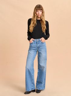 Isadora High-Rise Wide-Leg Jean | La Ligne NYC High Rise Denim Flare Jeans For Elevated Casual, High Rise Denim Flare Jeans For Casual Wear, Fall High Rise Medium Wash Wide Leg Pants, Fall Medium Wash High Rise Wide Leg Pants, Mid-rise Wide Leg Pants For Everyday Fall Wear, Everyday Wide Leg Flare Jeans For Fall, Everyday Wide Leg Jeans For Fall, Chic Light Wash Flare Jeans For Everyday, Everyday Wide Leg Pants For Fall