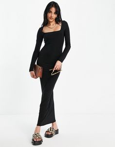 Vestito lungo di ASOS DESIGN Grazie, è ASOS Design in tinta unita Scollo quadrato Maniche lunghe Slim fit Long Sleeve Black Maxi Dress, Long Sleeve Black Dress, Square Neck Long Sleeve, Square Neck Dress, Design Square, Black Long Sleeve Dress, Plain Design, Shop Maxi Dresses, Charlotte Tilbury