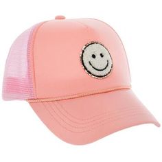 Size: Unisex One Size Fits Most Color: Pink, White, Rose Gold & Black Content: 94% Polyester & 6% Spandex Quantity: 1 Care: Spot Clean With Damp Cloth or Sponge Top off your cute summer look with this Fuzzy Smiley Face Trucker Hat! This soft pink cap has a white chenille smiley face with a gold sequins outline on its front. Fit it to your head with the plastic adjuster strap at its back, and wear it to finish off your bright beach-day outfit! Pink Casual Trucker Hat For Vacation, Casual Pink Trucker Hat For Vacation, Pink Adjustable Trucker Hat For Summer, Pink Trucker Hat For Summer, Playful Pink Trucker Hat For Spring, Adjustable Smiley Face Hat For Spring, Pink Summer Trucker Hat, Pink Summer Trucker Cap, Playful Pink Summer Hats