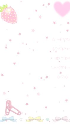 a white background with pink stars and a strawberry